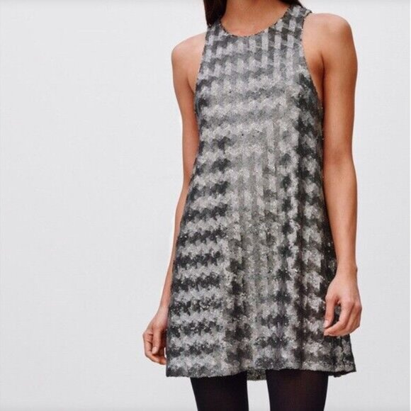 NWT ARITZIA TALULA CANTERBURY SILVER SEQUIN DRESS US SMALL - Picture 1 of 14